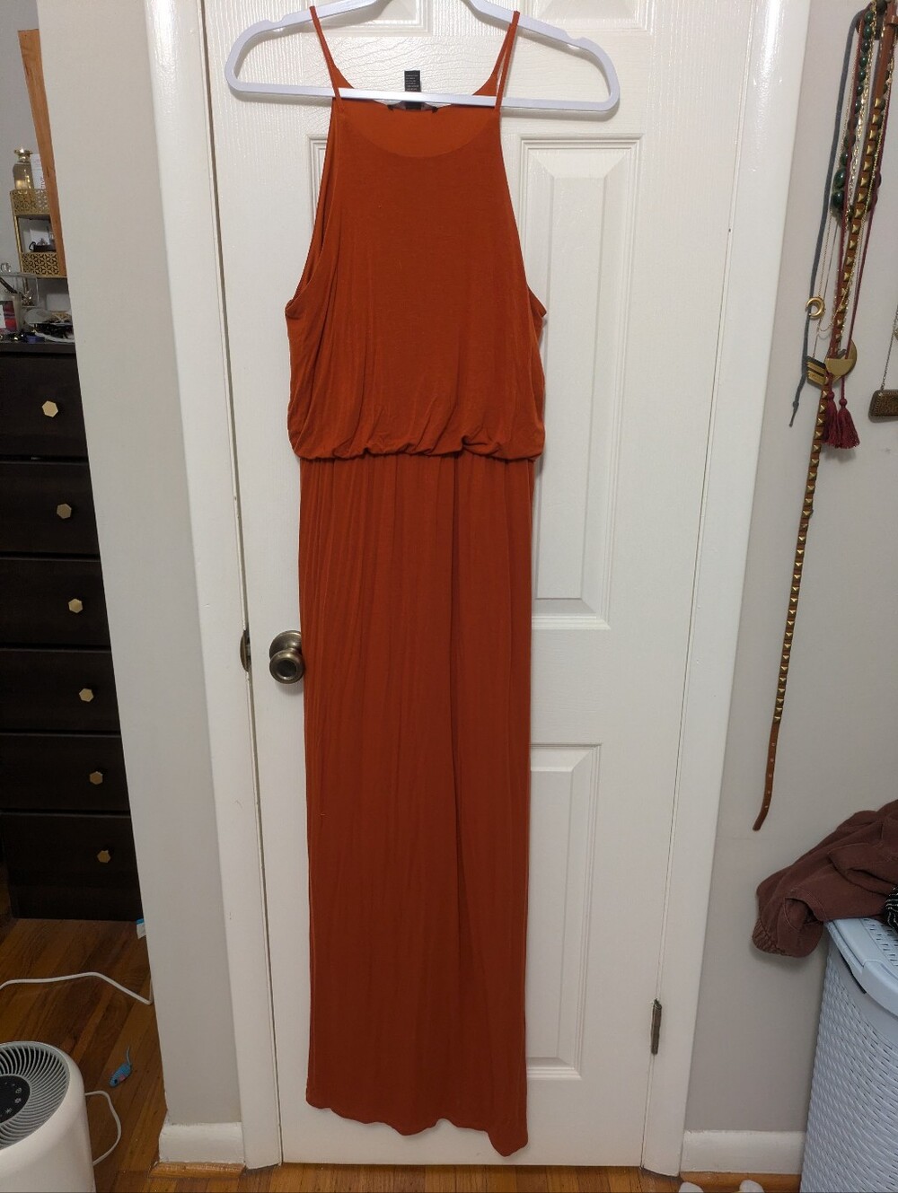 Women’s Rust Orange Halter Stretch Sleeveless Maxi Dress Medium
